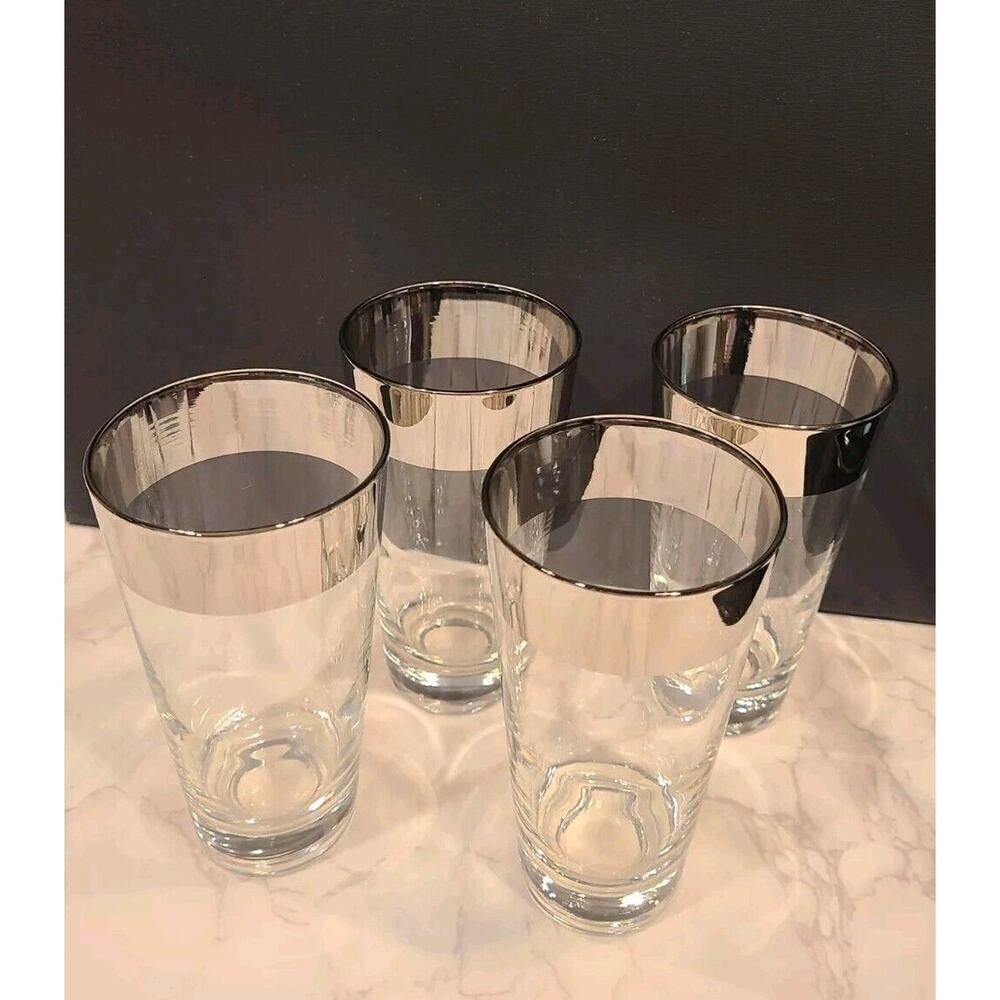 Dorothy Thorpe Set of 4 Silver Band Highball Glasses MidCentury Modern EUC READ